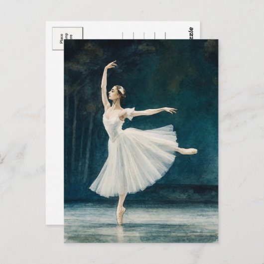バレリーナバレエ水彩絵葉書 ポストカード (正面/裏面)