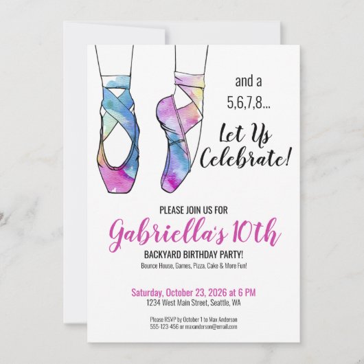 バレリーナバレエ誕生日パーティー 招待状 (正面)