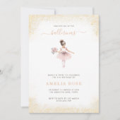 バレリーナバースデーパーティーピンク金ゴールドガールフローラ 招待状 (正面)