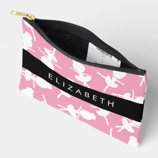 バレリーナパターン，バレエの女の子，ダンス，あなたの名前 アクセサリーポーチ (見開き)