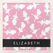 バレリーナパターン，バレエの女の子，ダンス，あなたの名前 ガラスコースター (正面)