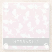 バレリーナパターン，バレエの女の子，ダンス，あなたの名前 ガラスコースター (裏面)