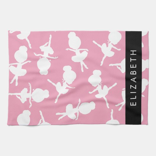 バレリーナパターン，バレエの女の子，ダンス，あなたの名前 キッチンタオル (横)