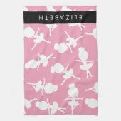 バレリーナパターン，バレエの女の子，ダンス，あなたの名前 キッチンタオル (縦)