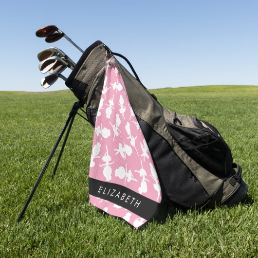 バレリーナパターン，バレエの女の子，ダンス，あなたの名前 ゴルフタオル (グリーン)