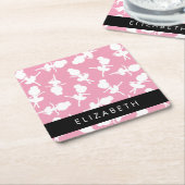 バレリーナパターン,バレエの女の子,ダンス,あなたの名前 スクエアペーパーコースター (アングル)