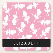 バレリーナパターン,バレエの女の子,ダンス,あなたの名前 スクエアペーパーコースター (正面)