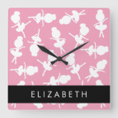 バレリーナパターン,バレエの女の子,ダンス,あなたの名前 スクエア壁時計 (正面)