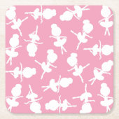 バレリーナパターン、バレエの女の子、バレエダンス スクエアペーパーコースター (正面)