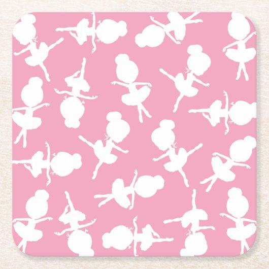 バレリーナパターン、バレエの女の子、バレエダンス スクエアペーパーコースター (正面)