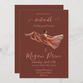 バレリーナピンクとブルゴーニュ、16歳の誕生日 招待状 (正面/裏面)