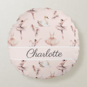バレリーナピンクのバレエシューズ 名前入れ ラウンドクッション (正面)