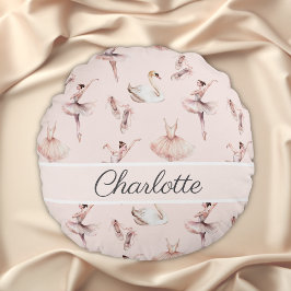 バレリーナピンクのバレエシューズ　名前入れ ラウンドクッション