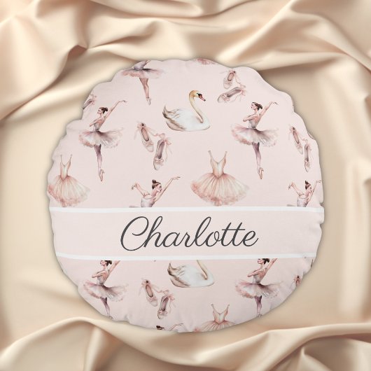 バレリーナピンクのバレエシューズ 名前入れ ラウンドクッション