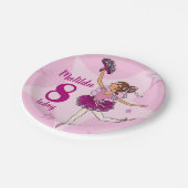 バレリーナピンクガール8歳の誕生日パーソナライズされた名 ペーパープレート (アングル)