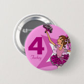 バレリーナピンクダークヘアガールバースデー4ボタン 缶バッジ (正面&裏面)