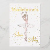 バレリーナピンクトゥトゥガールズバースデーパーティー 箔招待状 (正面)