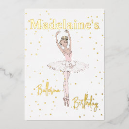 バレリーナピンクトゥトゥガールズバースデーパーティー 箔招待状
