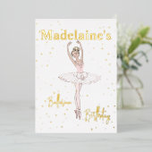 バレリーナピンクトゥトゥガールズバースデーパーティー 箔招待状 (立ち正面)