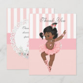 バレリーナピンクトゥトゥストライプフラワーズレースサンキュー サンキューカード (正面/裏面)
