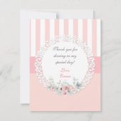 バレリーナピンクトゥトゥストライプフラワーズレースサンキュー サンキューカード (裏面)