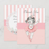 バレリーナピンクトゥトゥストライプフラワーズレースサンキュー サンキューカード (正面/裏面)