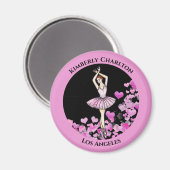 バレリーナピンクドレスとハートブラック背景 マグネット (正面/裏面)