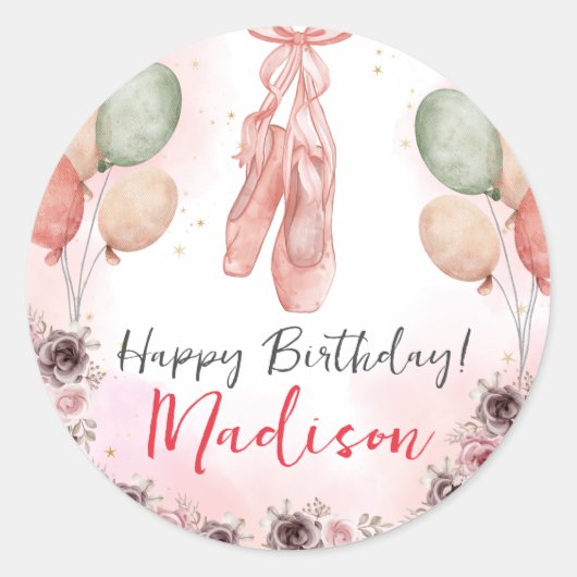 バレリーナピンクバレエスリッパフローラ ラウンドシール (正面)