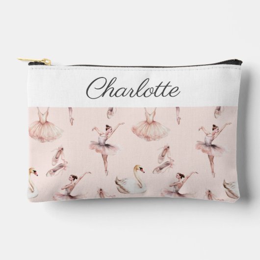 バレリーナピンクバレエパーソナライズされたシューズ名 アクセサリーポーチ (正面)
