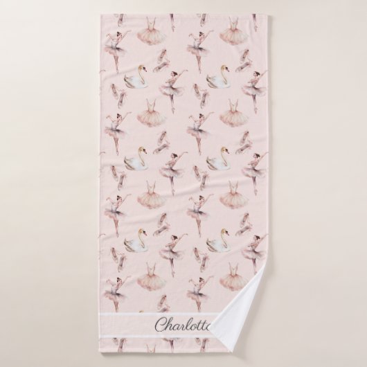 バレリーナピンクバレエパーソナライズされたシューズ名 バスタオル (バスタオル)