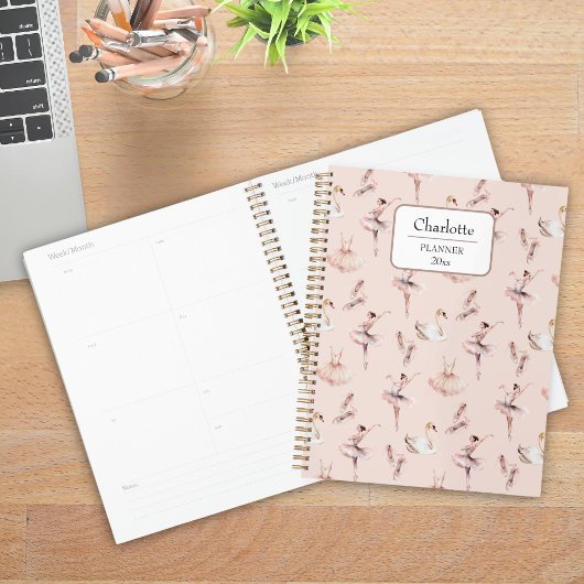 バレリーナピンクバレエパーソナライズされたシューズ名 プランナー手帳
