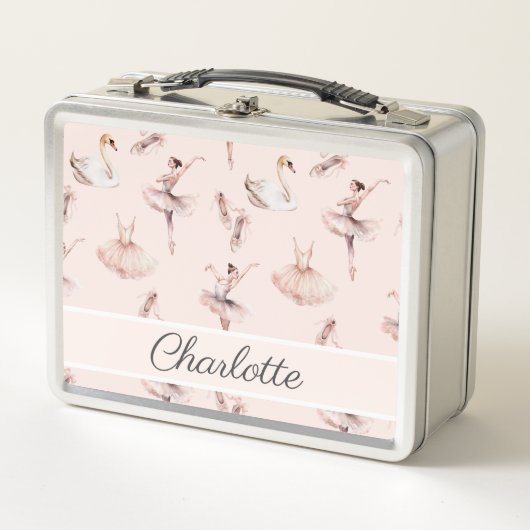 バレリーナピンクバレエパーソナライズされたシューズ名 メタルランチボックス (正面)