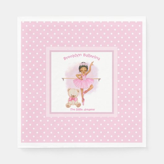 バレリーナピンクフローラ白水玉模様 スタンダードランチョンナプキン (正面)