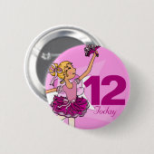 バレリーナピンクブロンド女の子12th誕生日ボタン 缶バッジ (正面&裏面)