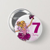バレリーナピンクブロンド女の子7th誕生日ボタン 缶バッジ (正面&裏面)