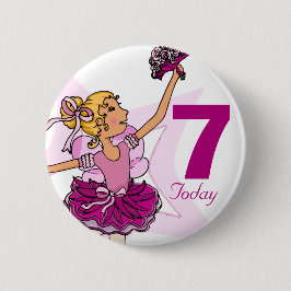 バレリーナピンクブロンド女の子7th誕生日ボタン 缶バッジ