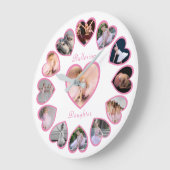 バレリーナピンクホワイトフォトコラージュ ラージ壁時計 (傾斜)