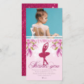 バレリーナピンク誕生日写真 サンキューカード (正面/裏面)