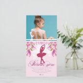 バレリーナピンク誕生日写真 サンキューカード (スタンド正面)