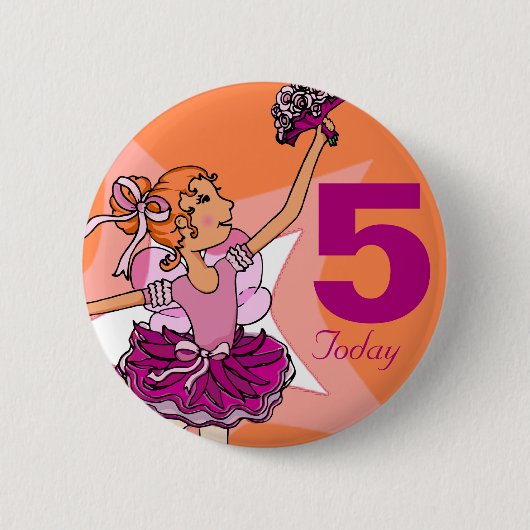 バレリーナピンク&オレンジの女の子の誕生日ボタン 缶バッジ (正面)