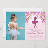 バレリーナフォトピンク誕生日 招待状 (正面)