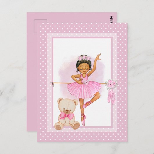 バレリーナフローラI水玉模様招待状はがき ポストカード (正面/裏面)