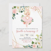 バレリーナブロンドガールピンク金ゴールドフローラ招待状 招待状 (正面)