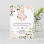 バレリーナブロンドガールピンク金ゴールドフローラ招待状 招待状 (スタンド正面)