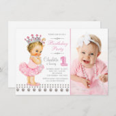 バレリーナプリンセスパールガールバースデーパーティー 招待状 (正面/裏面)