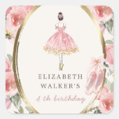 バレリーナプリンセスフローラ赤面誕生日パーティー スクエアシール (正面)
