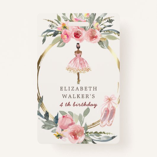 バレリーナプリンセスフローラ赤面誕生日パーティー バッジ (正面)