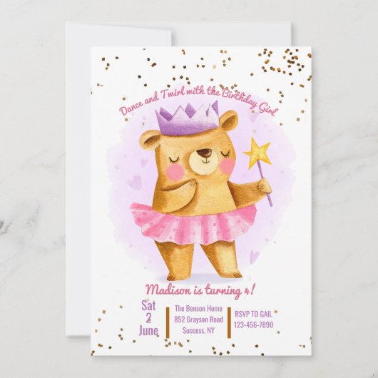 バレリーナベアの招待状 招待状 (正面)