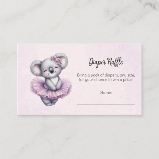 バレリーナベイビーガールシャワーチュチュコアラおむつゲーム エンクロージャーカード (正面)