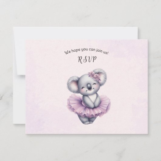 バレリーナベビーガールシャワーツチュクコアラエレガントラ 出欠カード (正面)